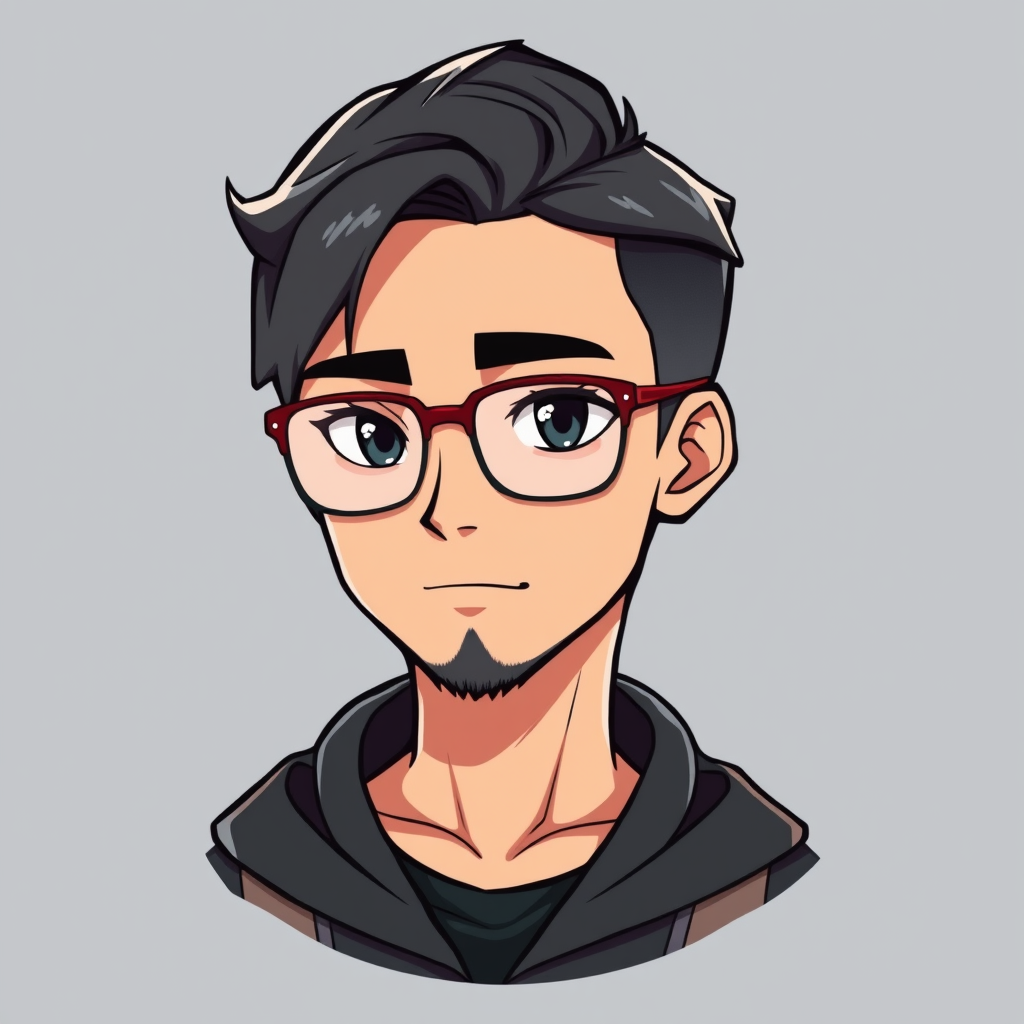 Avatars idea: avatar character, head-and-shoulders, stylized design, clean background, programador masculino mexicano con lentes, tes morena clara y pelo corto negr