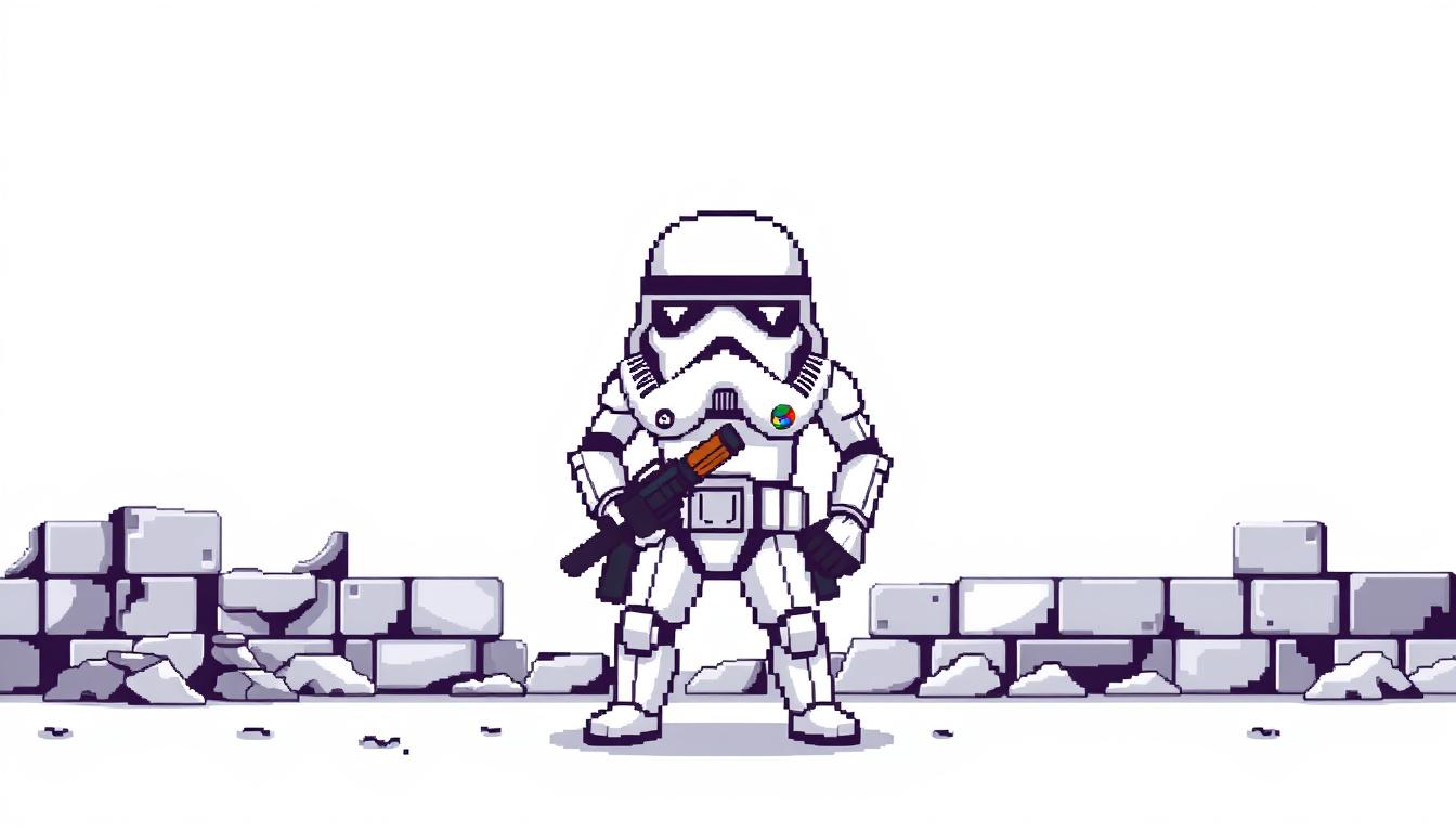 Sprite idea created from the prompt: pixel art game sprite, clean pixel grid, retro 16-bit palette, stormtrooper in the same style as dwarf fortress, white background, no weapon