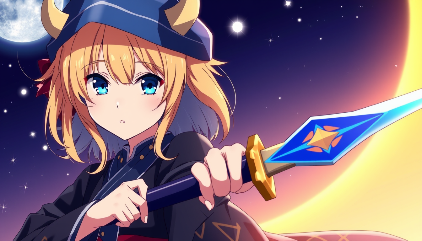 Anime idea: anime style, vibrant colors, expressive eyes, Anime girl demon slayer,15 years old, blonde medium-length hair with dark blue underneath, bright blue e
