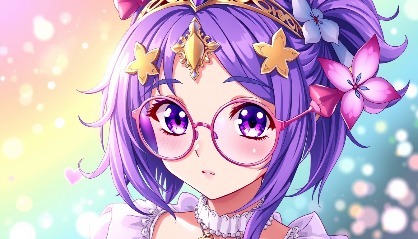 Anime idea: anime style, vibrant colors, expressive eyes, Erstellen ein Anime magical girl, deren Farbe lila ist, sie hat bräunliche Haut und trägt eine große Bri