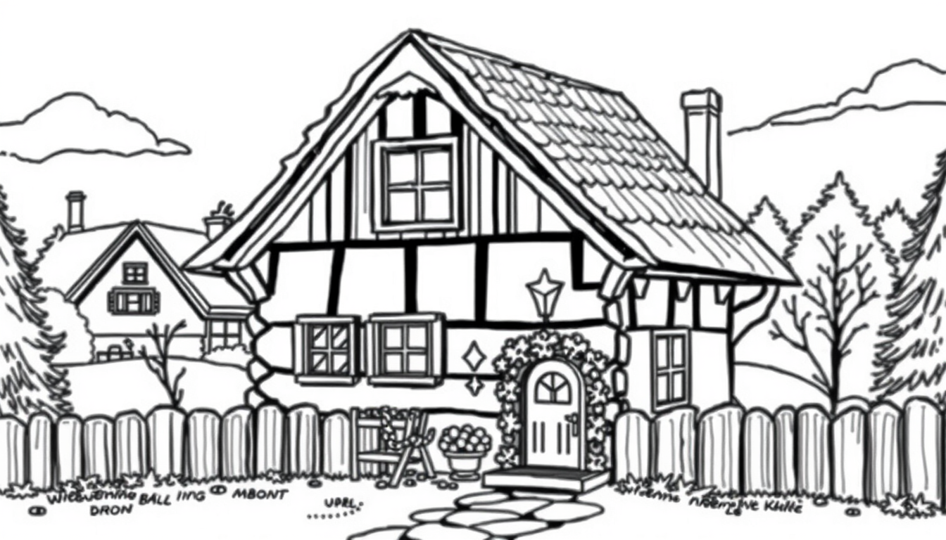 AI Coloring Page idea created from the prompt: black-and-white coloring page, bold clean outlines, large enclosed areas, no shading, Gespenst im Haus , printable coloring book page, line 
