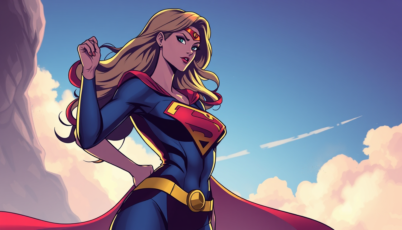 Character idea created from the prompt: an original character defined by silhouette, role, outfit, palette, and expression, deliberate composition, make a sexy supergirl , polished