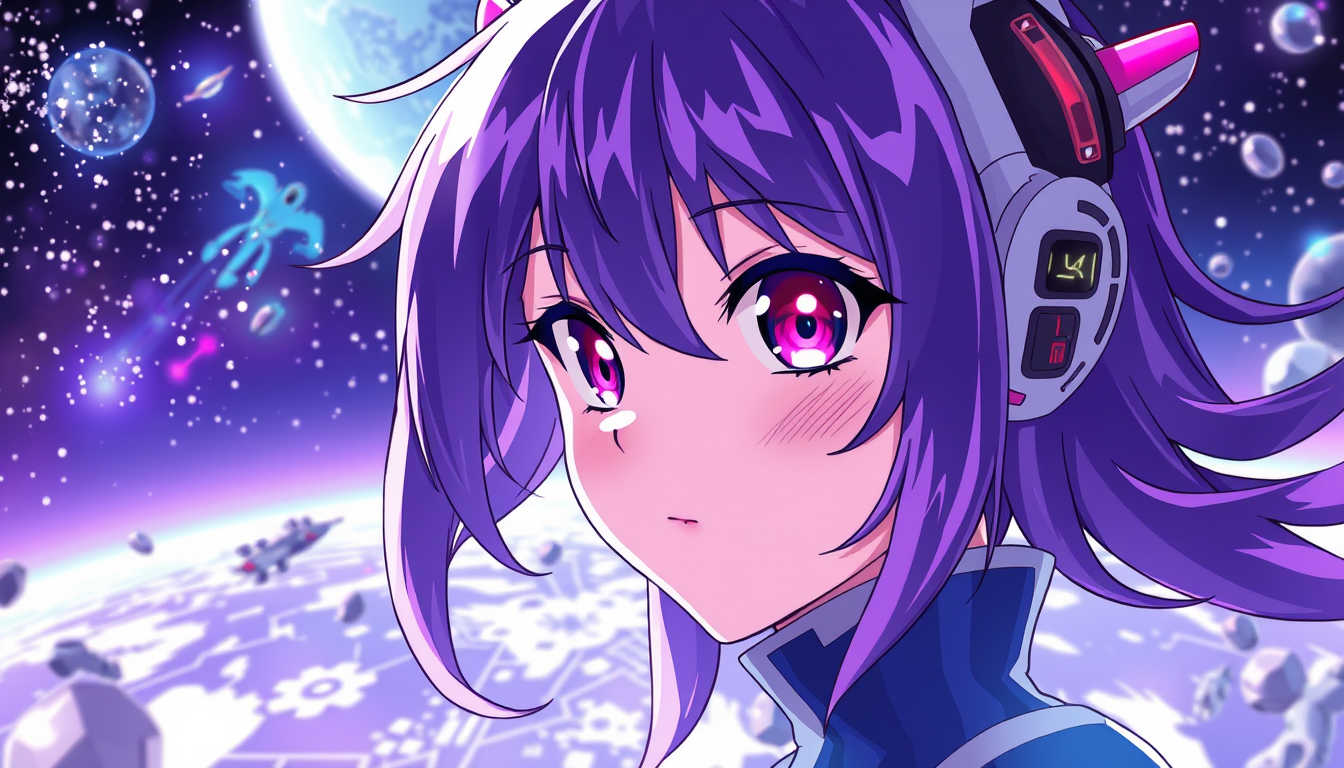 Anime idea: anime style, vibrant colors, expressive eyes, Eine Domain Expansion im Stil von Jjk mit Thema Weltraum und Farben schwarz und lila , detailed anime il