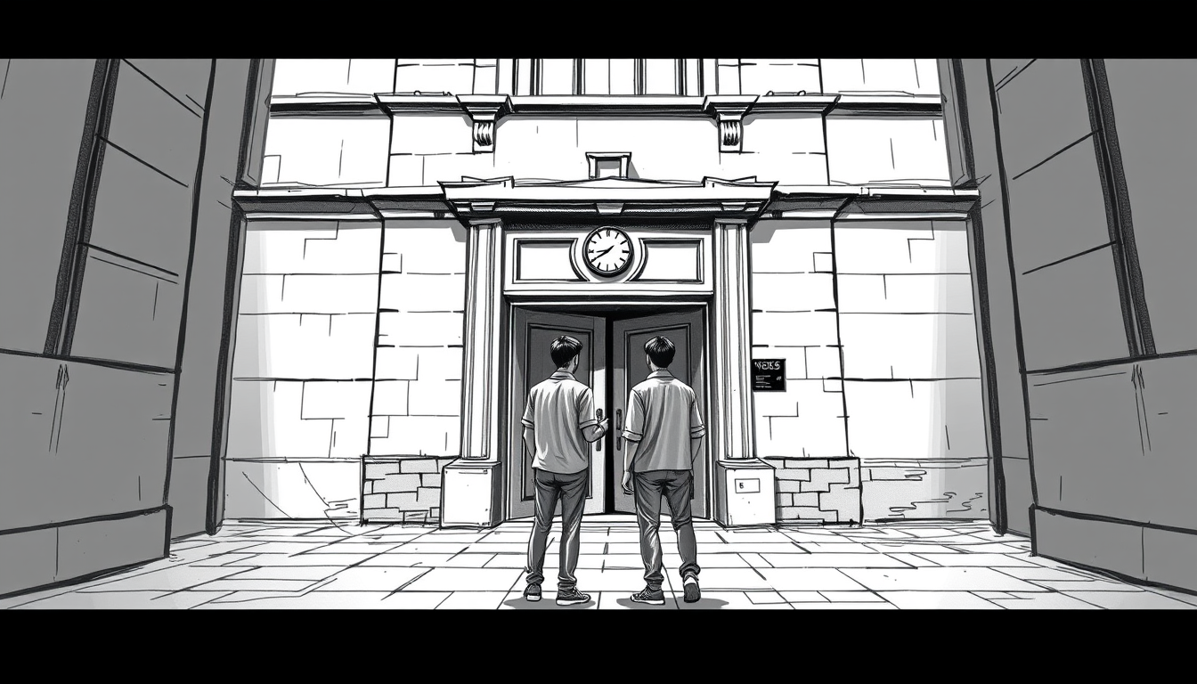 Storyboard idea created from the prompt: storyboard panels, cinematic shot sequence, clear camera angles, grayscale sketch layout, readable scene flow, plano conjunto medio de 2 chi