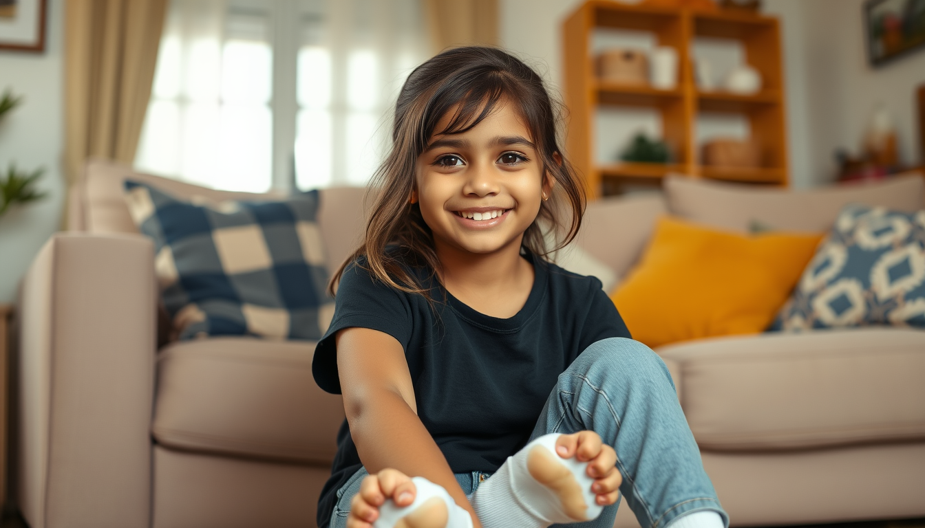 Main art studio: Wholesome realistic portrait of a Hispanic Mexican girl around 8–9 years old, with a friendly natural look. She is wearing a black T-shirt, relaxed ti