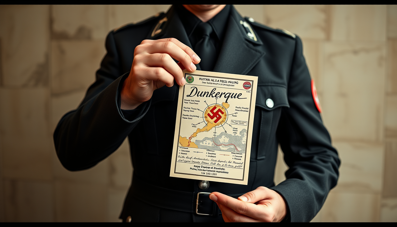 Main art studio: je veux une image d'un officier nazi présentant une carte avec le plan d'attaque de dunkerque