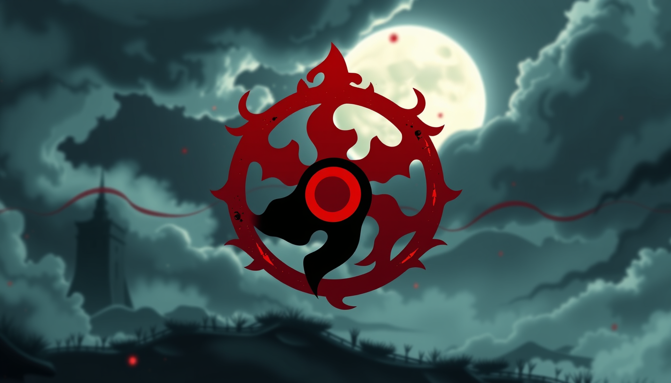 YouTube Banners idea: youtube channel banner, wide 16:9 composition, bold branding graphics, Make a YouTube cover for me using Uchiha clan logo , channel-art ready banner