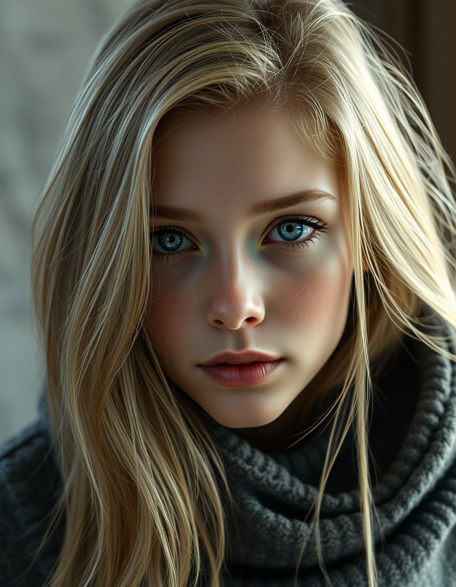 Realistic AI Image idea created from the prompt: photorealistic generated image, natural materials and skin texture, physically plausible lighting, I want a realisticgirl with blonde long h