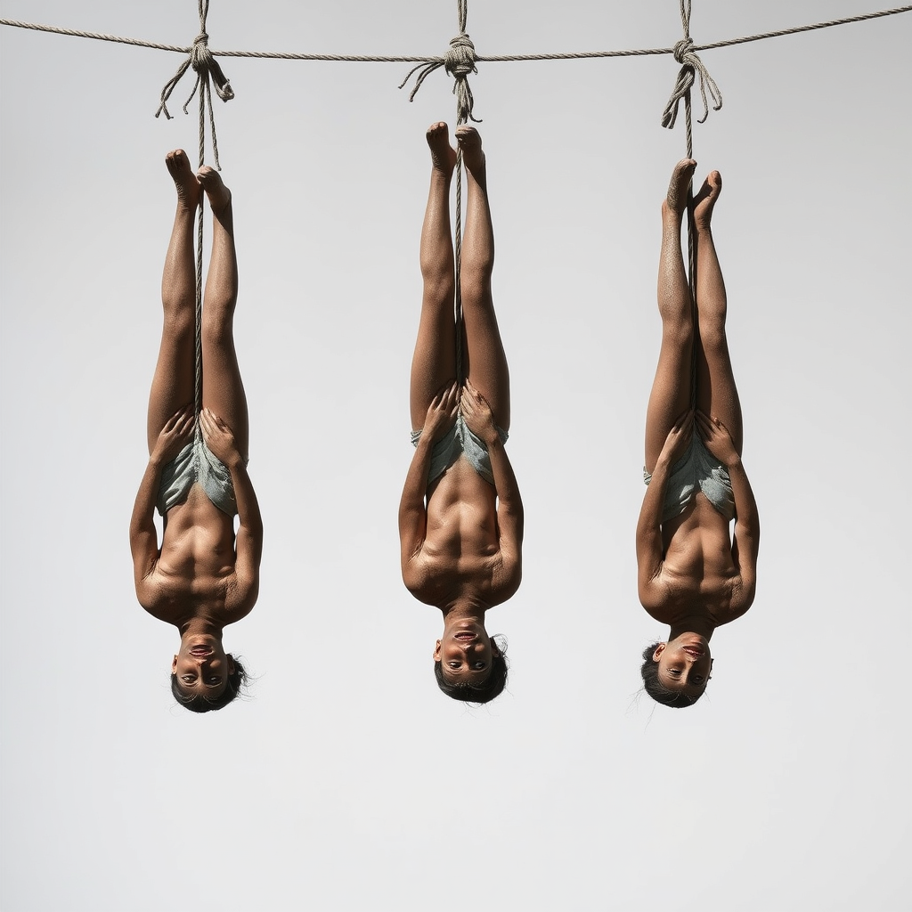 Main art studio: Decaying Bodies hanging upside-down from ropes tied around their ankles
