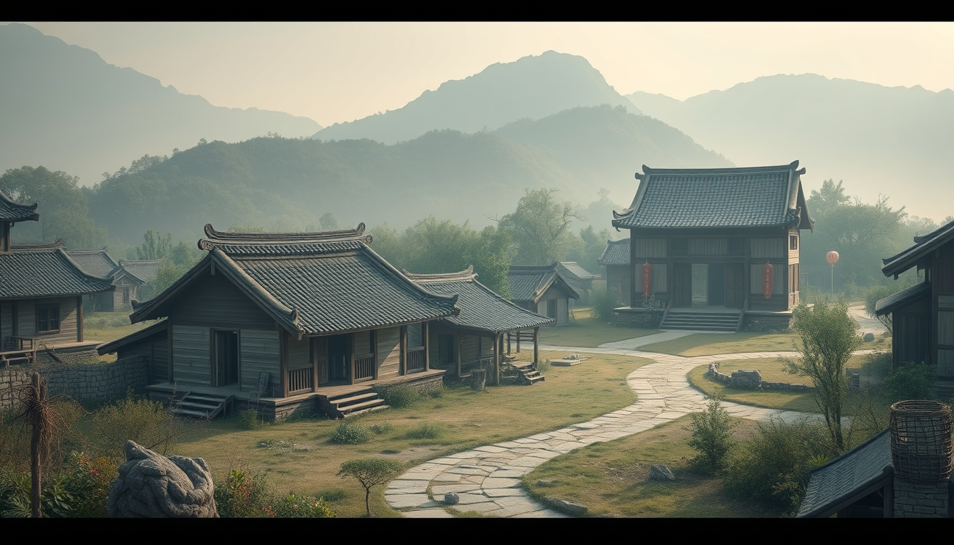 Main art studio: An ancient chinese village with a nobel family where a baby girl is born. New born baby