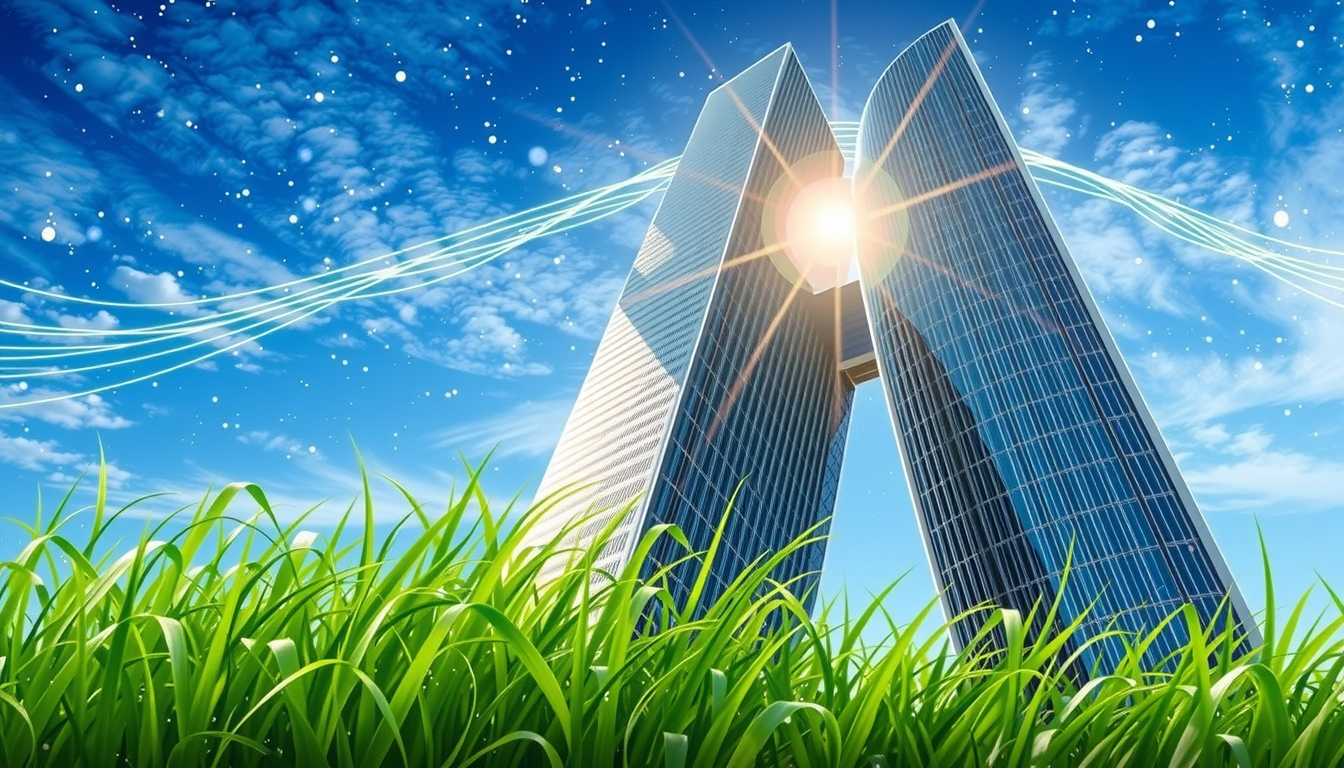 Wallpapers idea: wallpaper artwork, wide atmospheric scene or bold pattern, high detail, make the sky, grass, sun, and Abstract blue waves move slowing realistic loopi