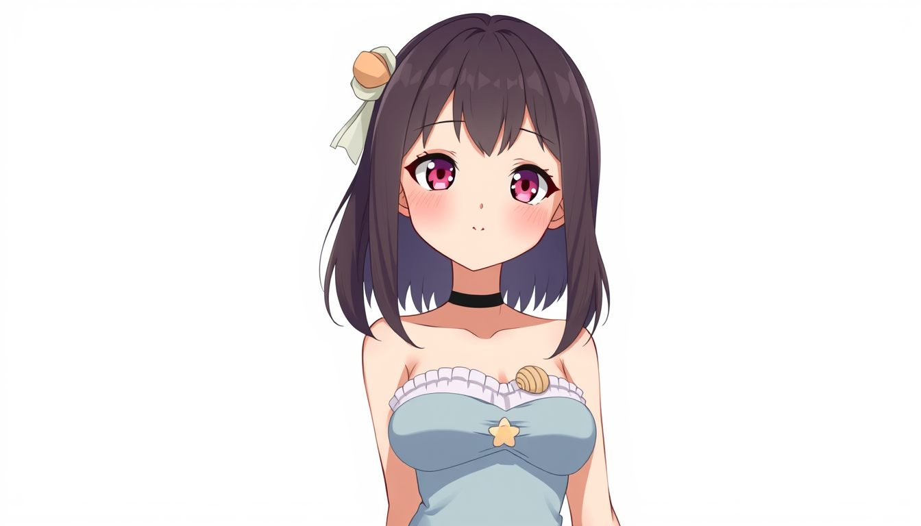 VTuber idea: vtuber avatar character, anime style, expressive face, streaming-ready design, Full body anime woman wearing only 2 tiny small seashells , clean vtube