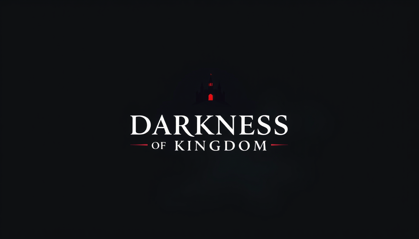 Logo idea: logo design, clean minimal mark, bold simple shapes, balanced composition, Simple dark fantasy background with the DARKNESS OF KINGDOM logo centered, 