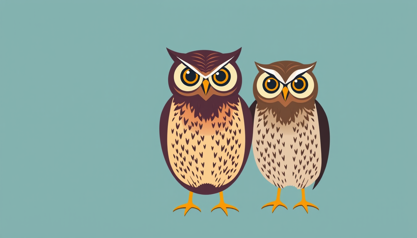 Main art studio: minimal graphic of three owls, standing closer to each other, all are different colors