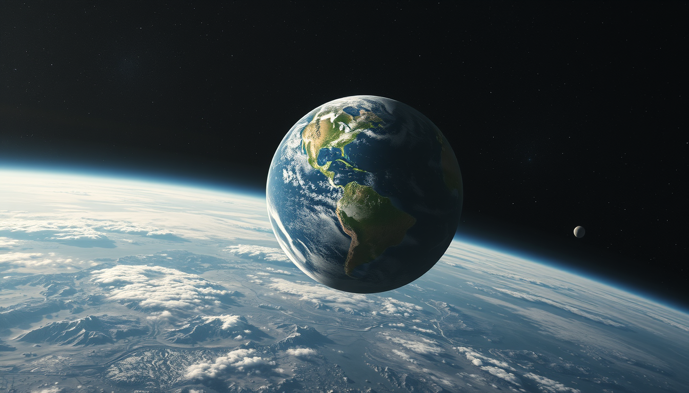 Main art studio: earth abandoned planet from space,
