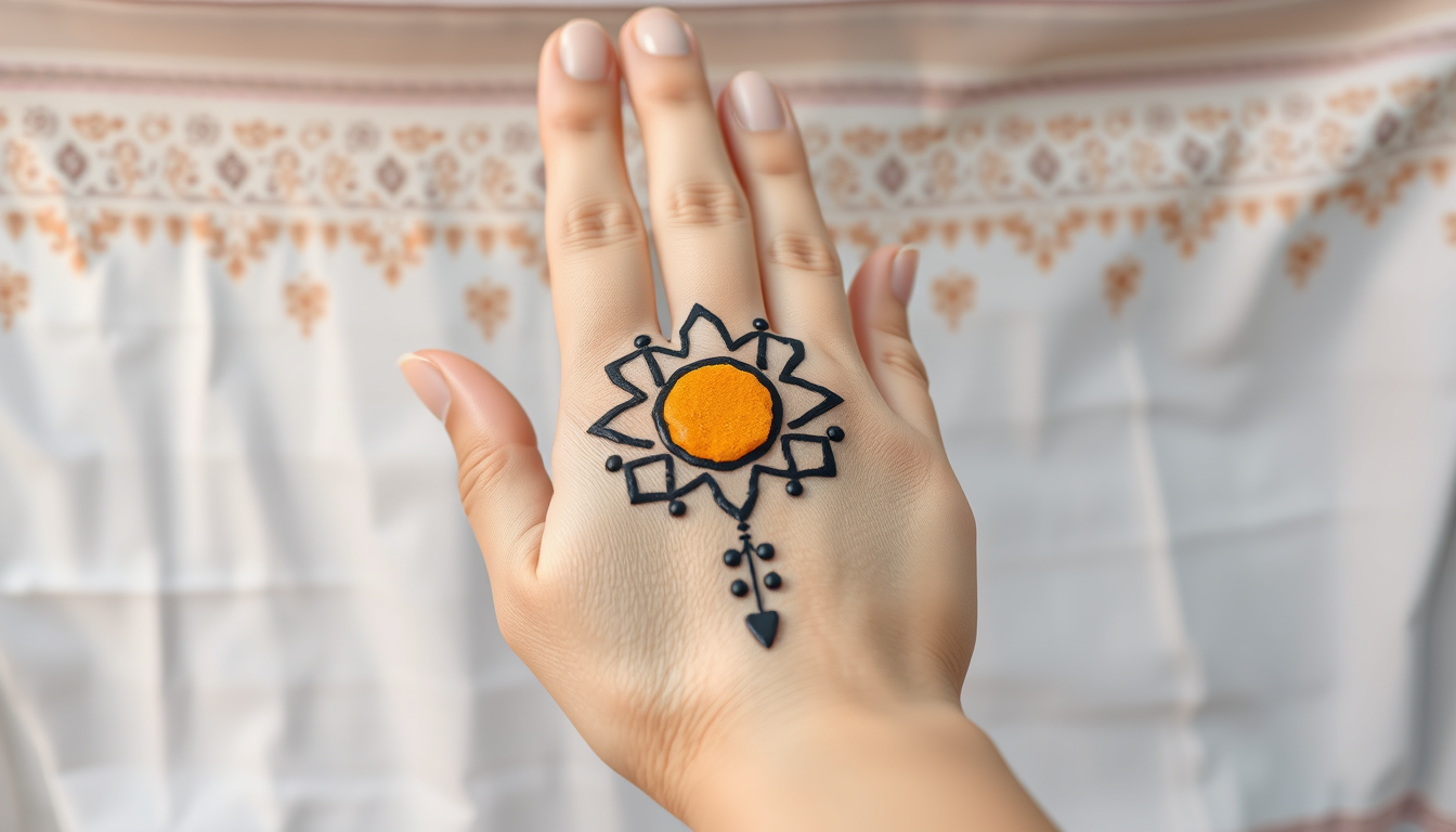 Main art studio: banner die Hand von Fatima mit einem Auge drin. In weiß