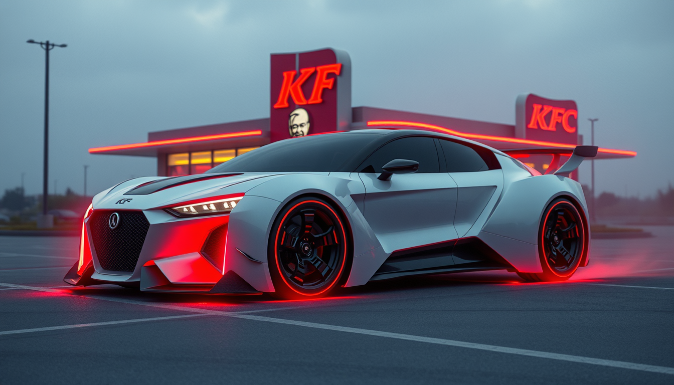Main art studio: futuristic car based on kfc restaurant
