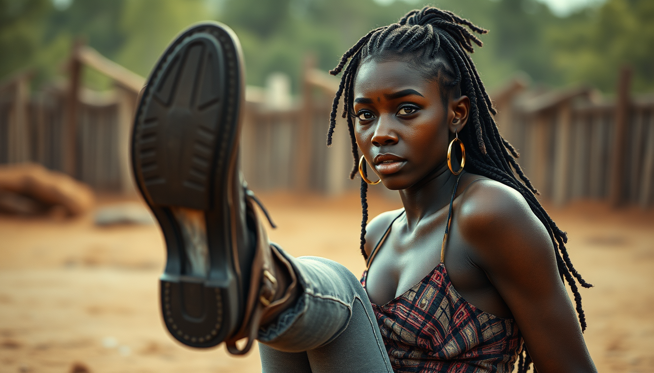 Realistic Images idea: photorealistic generated image, natural materials and skin texture, physically plausible lighting, Black women from wicked kickin a guy in the face wi