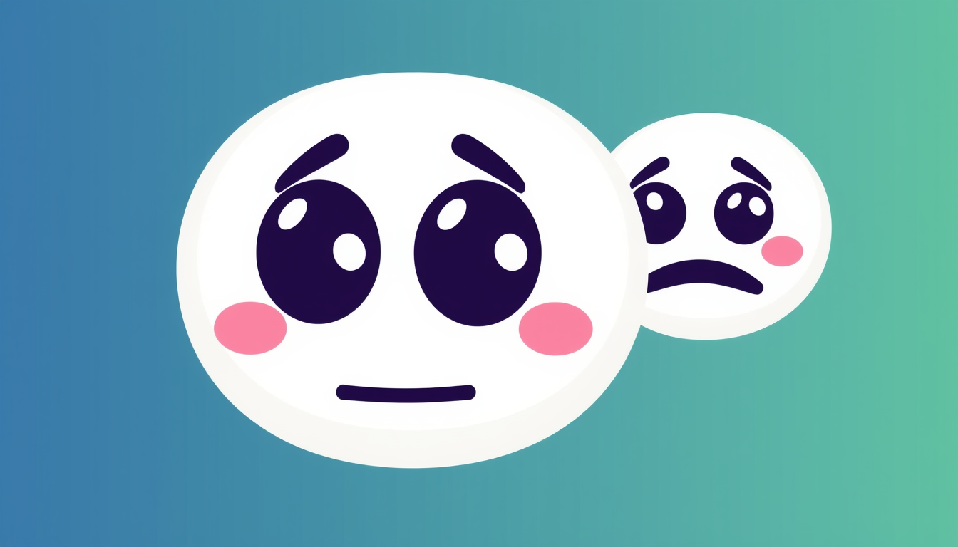 Emoji idea: custom emoji icon, single expressive face or symbol, thick bold outline, flat vibrant color, ia face reveal got shy , transparent-friendly emoji art
