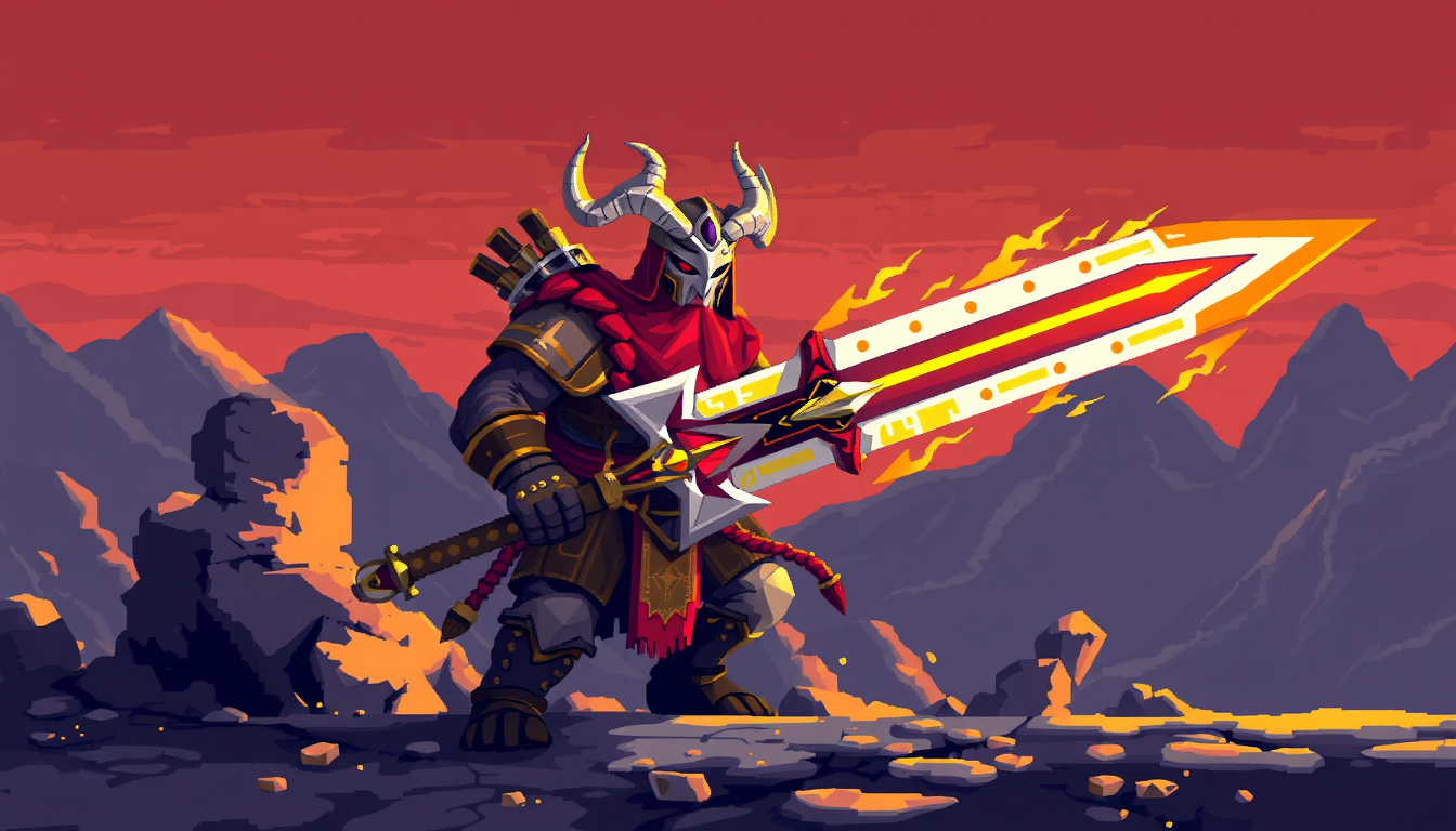 Main art studio: pixel art warrior with a gigant sword