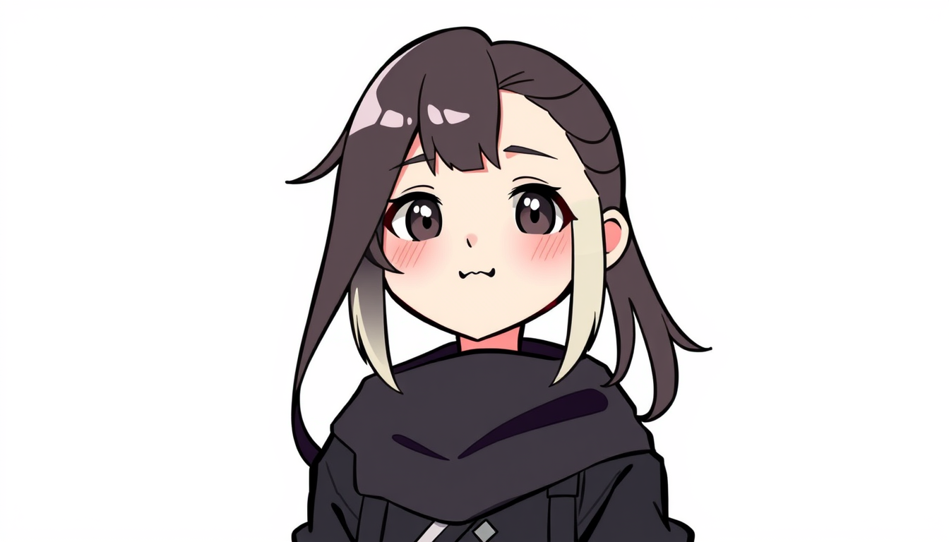 Avatar idea created from the prompt: avatar character, head-and-shoulders, stylized design, clean background, 黒髪の制服を着た女の子。目の色は水色で、髪には薄ピンクのメッシュをいれてほしい。制服はブレザーで、リボンではなくネクタイにしてほしい。