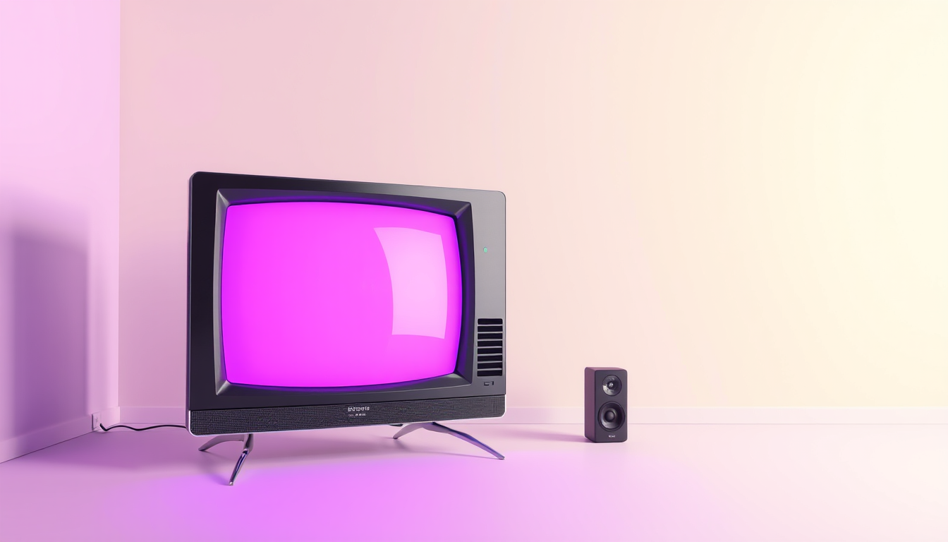 Main art studio: Tv with purple screen