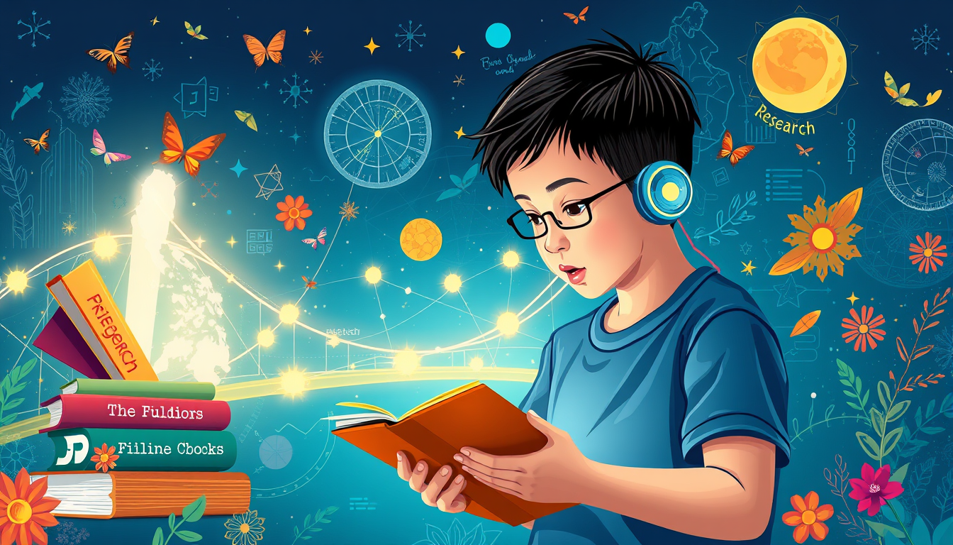 Main art studio: Filipino student using AI for research, with a glowing bridge connecting Filipino books and language to a digital world of knowledge, Philippine cultu