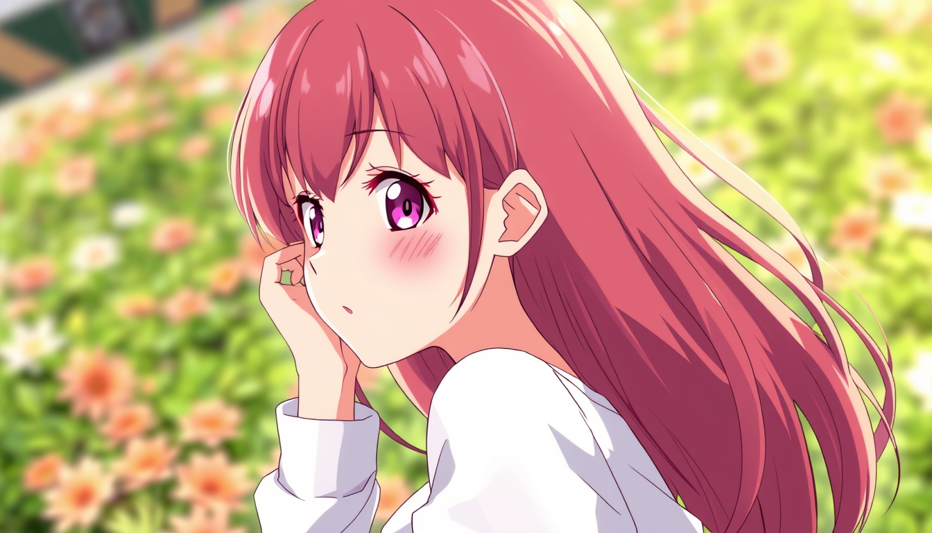 Main art studio: ragazza anime 3d, 15 anni, alta qualità, capelli colore pesca, dal ginocchio
