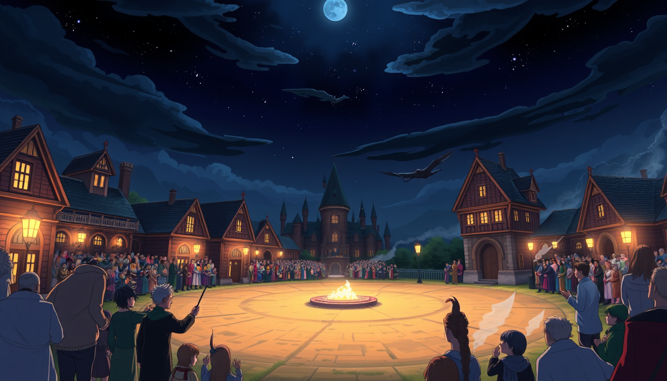 Main art studio: Show the hogwarts pitch in Anime style