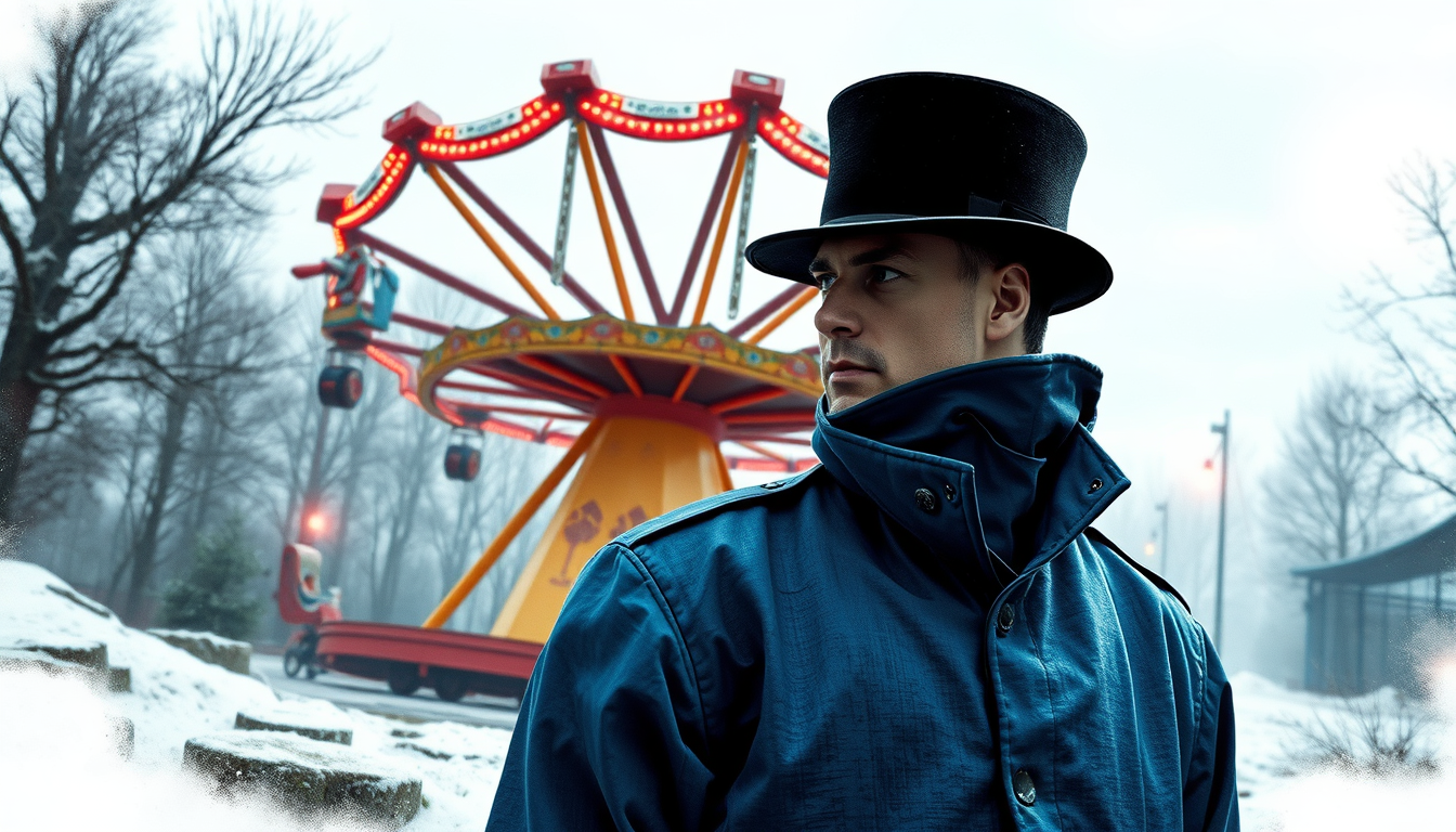 Main art studio: erstelle ein cover für ein karten spiel: es sollte im vordergrund ein kontrolleur sein (blauer anzug, nicht zu jung, grimmiger strenger blick, er soll