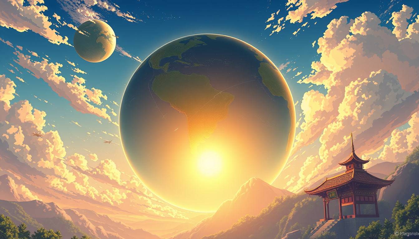 Main art studio: Free world, anime style, LITERALLY A GLOBE, A WOLRD, A CELESTIAL BODY