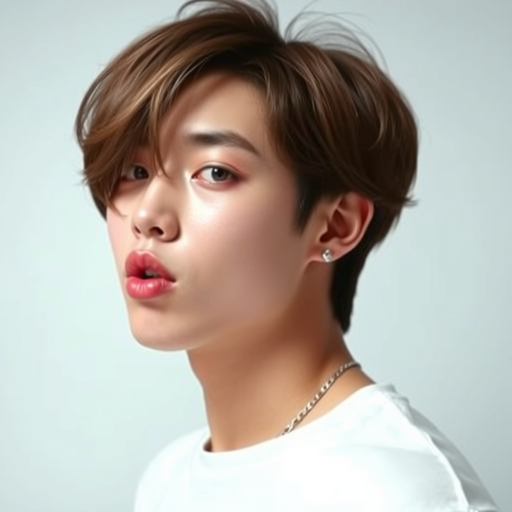 AI Art prompt example created from the prompt: Please create an image only of Jimin from BTS. Jimin should be blowing a kiss towards to me and he should look gorgeous nice and sexy.