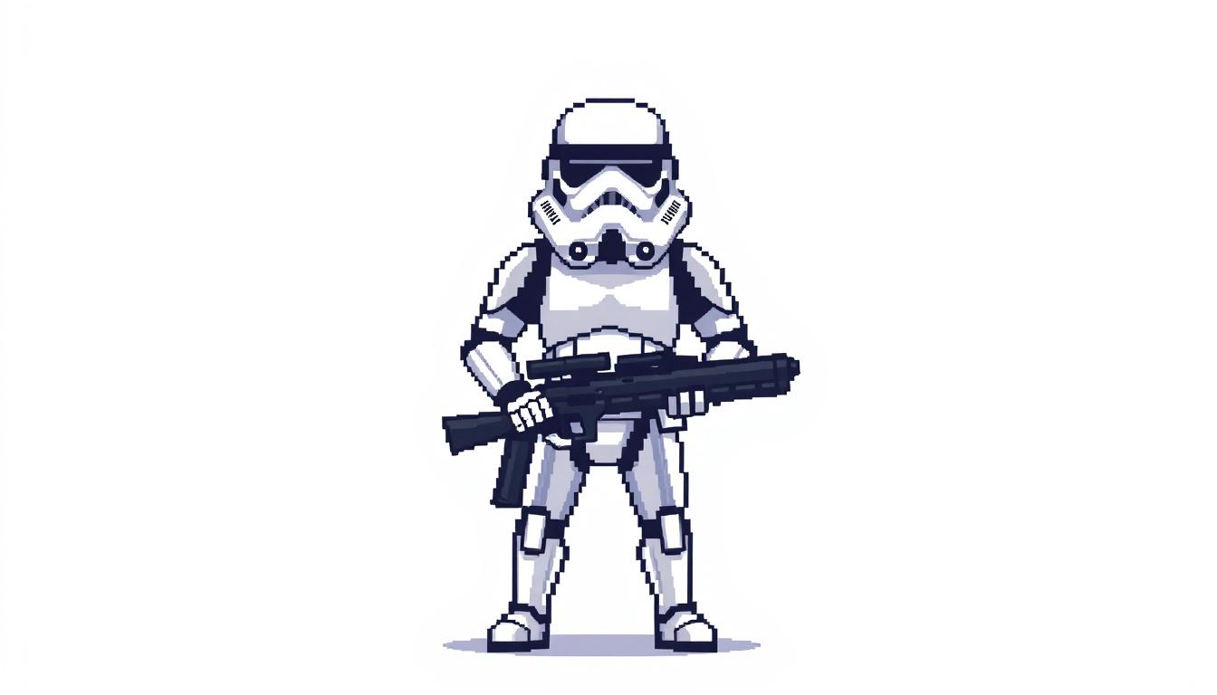 Sprite idea created from the prompt: pixel art game sprite, clean pixel grid, retro 16-bit palette, stormtrooper, complete white background, no weapon , game-ready sprite sheet