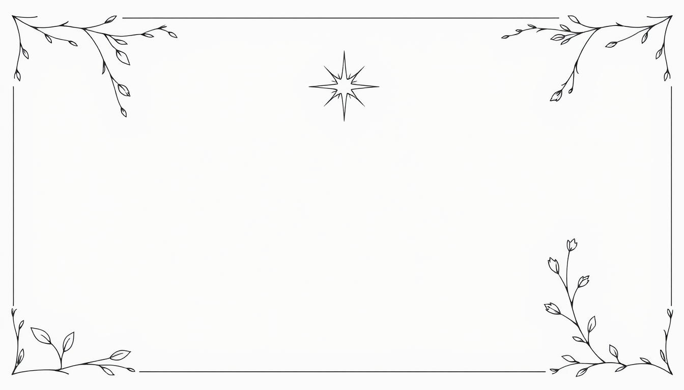 Main art studio: Create an A4 portrait stationery page in black and white only. Minimalist luxury style with a thin botanical border of delicate leaves, branches and s