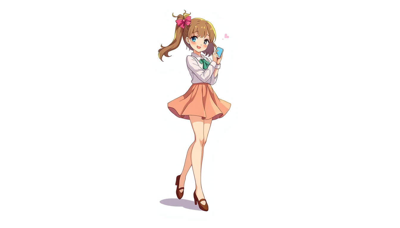Main art studio: Jolie femme anime en mini jupe de 5cm qui soulève clairement sa jupe. Illustartion de pied.