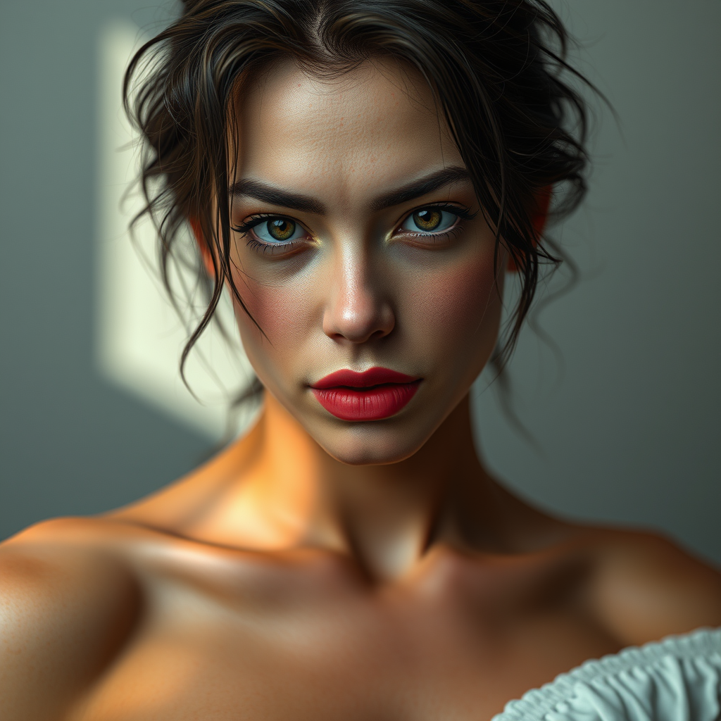 Realistic Images idea: photorealistic generated image, natural materials and skin texture, physically plausible lighting, sexy transgender , coherent depth, restrained color