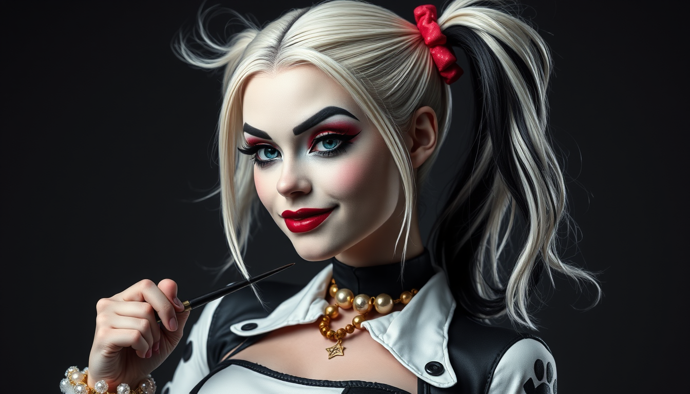 Character idea created from the prompt: an original character defined by silhouette, role, outfit, palette, and expression, deliberate composition, A harley quinn inspired characte