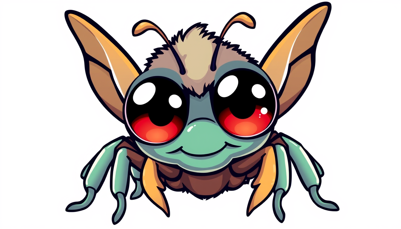 Main art studio: Create one colorful Twitch emote of a cute cricket in the same style as the tarantula emotes: big glossy eyes, fluffy/cartoon style, clean sticker out