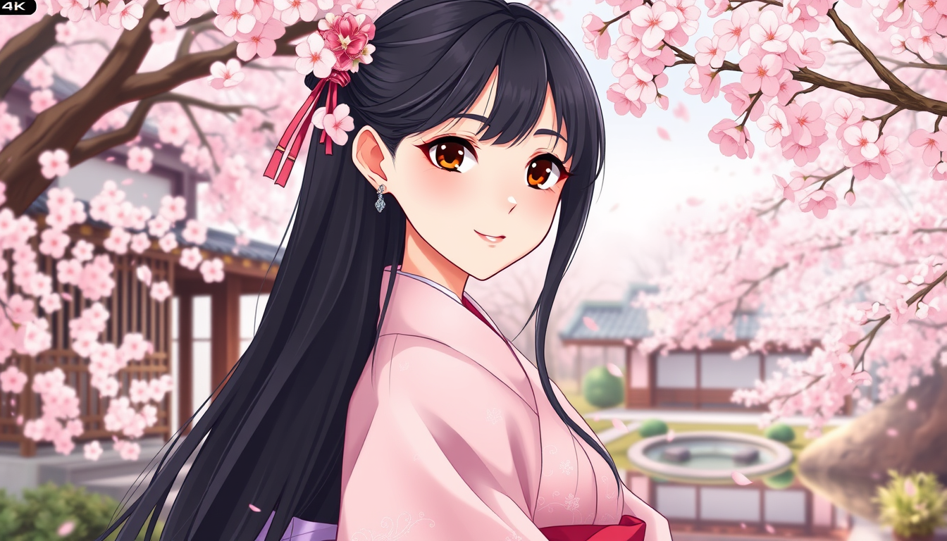 AI Art prompt example created from the prompt: A beautiful young Japanese woman with long, silky black hair reaching her waist, soft dark brown eyes, fair skin, and delicate facial featur