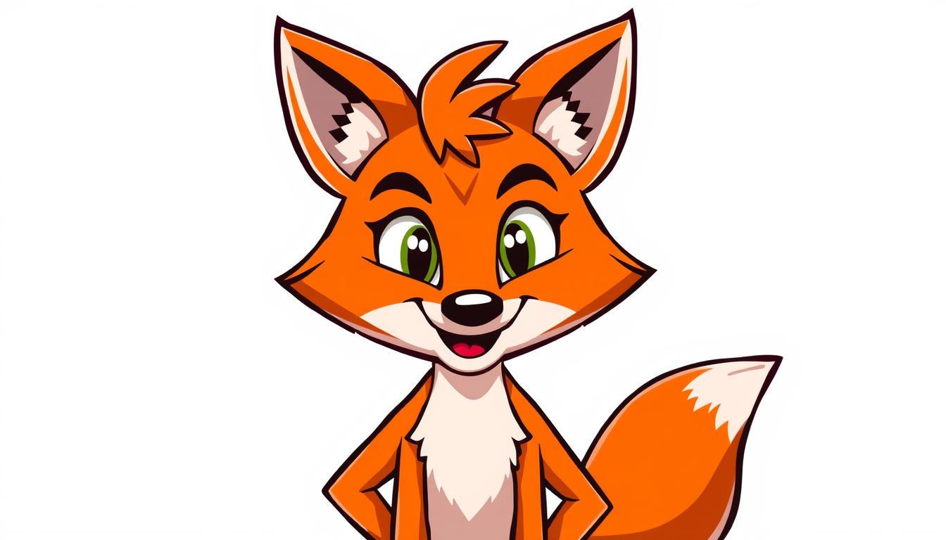 Main art studio: original fox character, bold colours, confident expression, character design