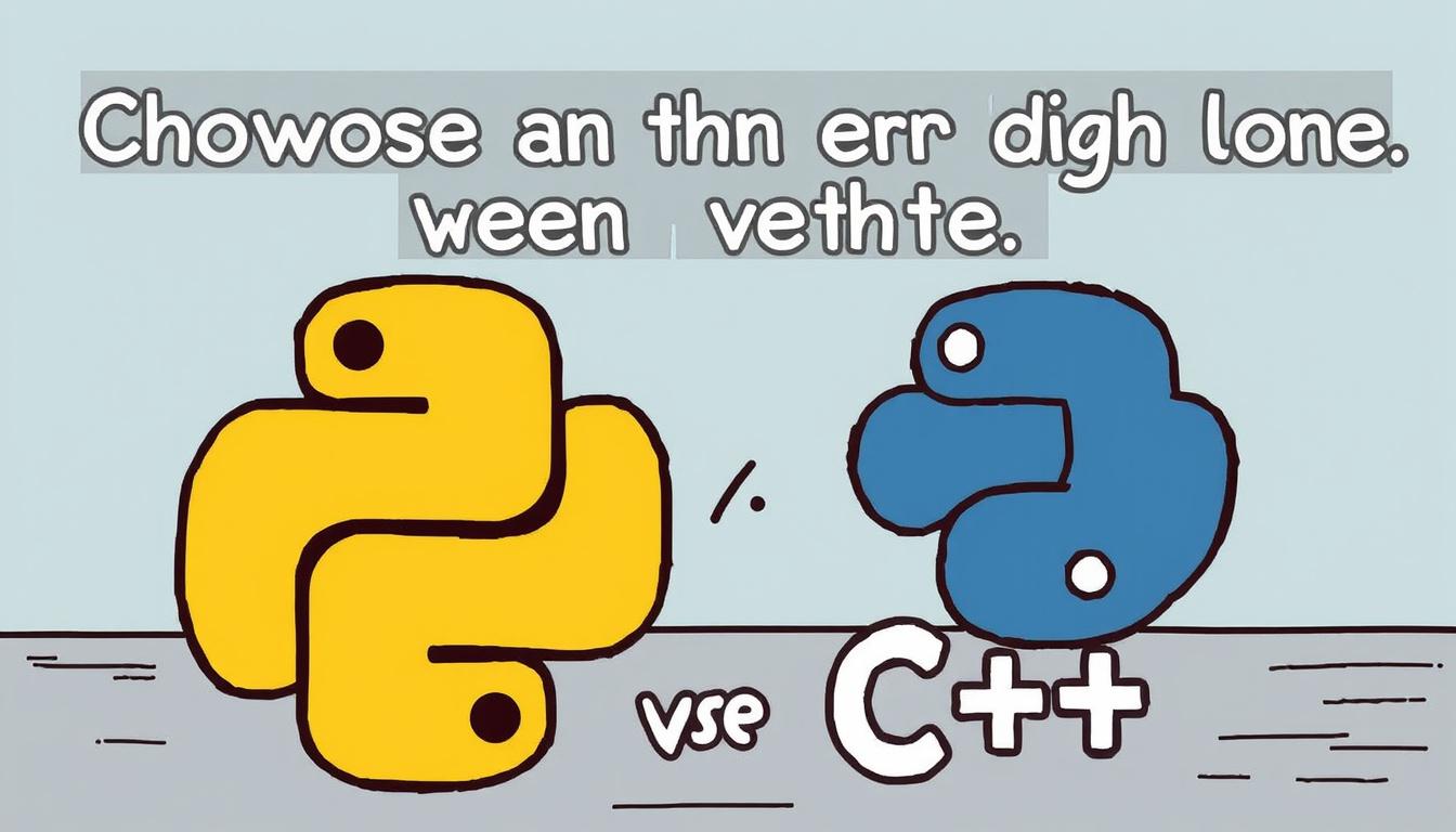Main art studio: An image illustrating the triumph of choosing Python over C++. The image should be clever, witty, and visually appealing. Mai simpatic