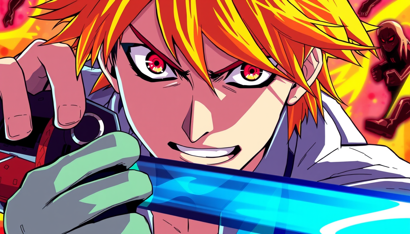 Anime idea created from the prompt: anime style, vibrant colors, expressive eyes, power and denji from chainsaw man , detailed anime illustration