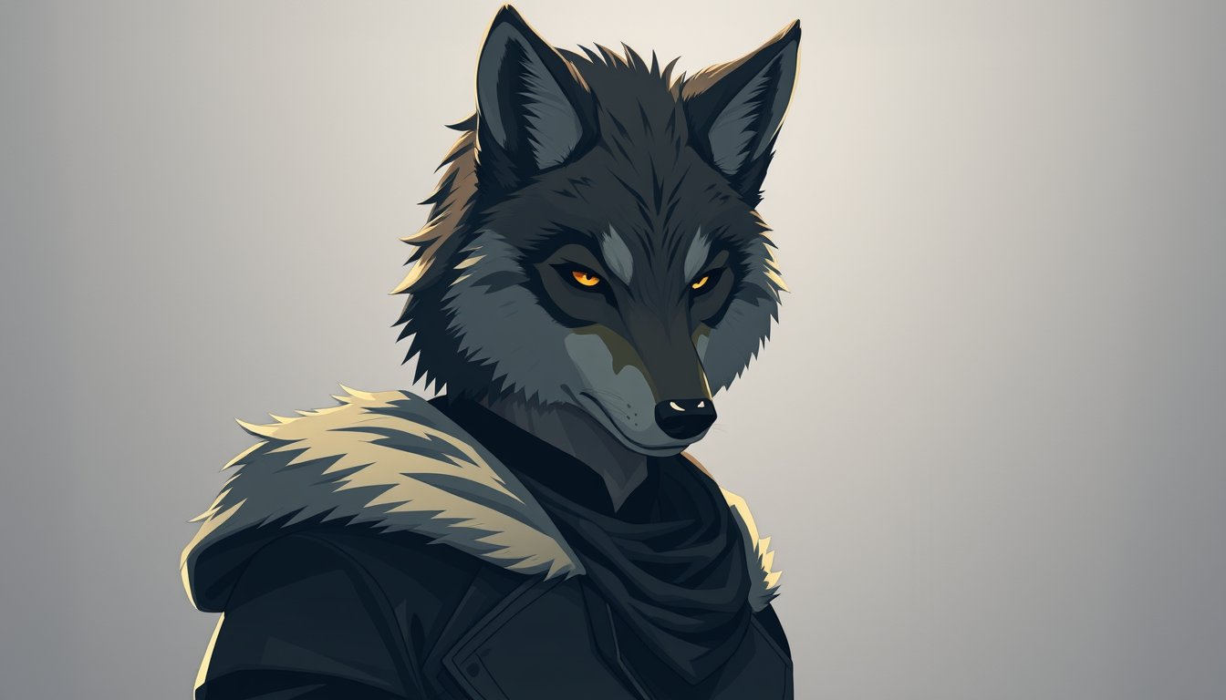 Character idea created from the prompt: an original character defined by silhouette, role, outfit, palette, and expression, deliberate composition, Wolf like face , polished image,