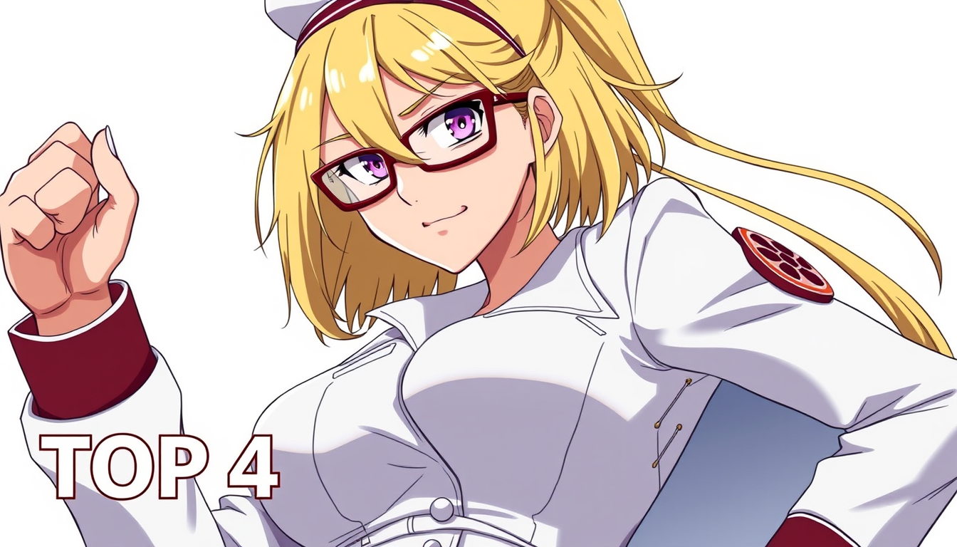 Main art studio: Kujaku, One Piece, Marine officer, blonde hair, red glasses, Marine white coat, confident cool expression, beautiful adult woman, waist-up from stomac