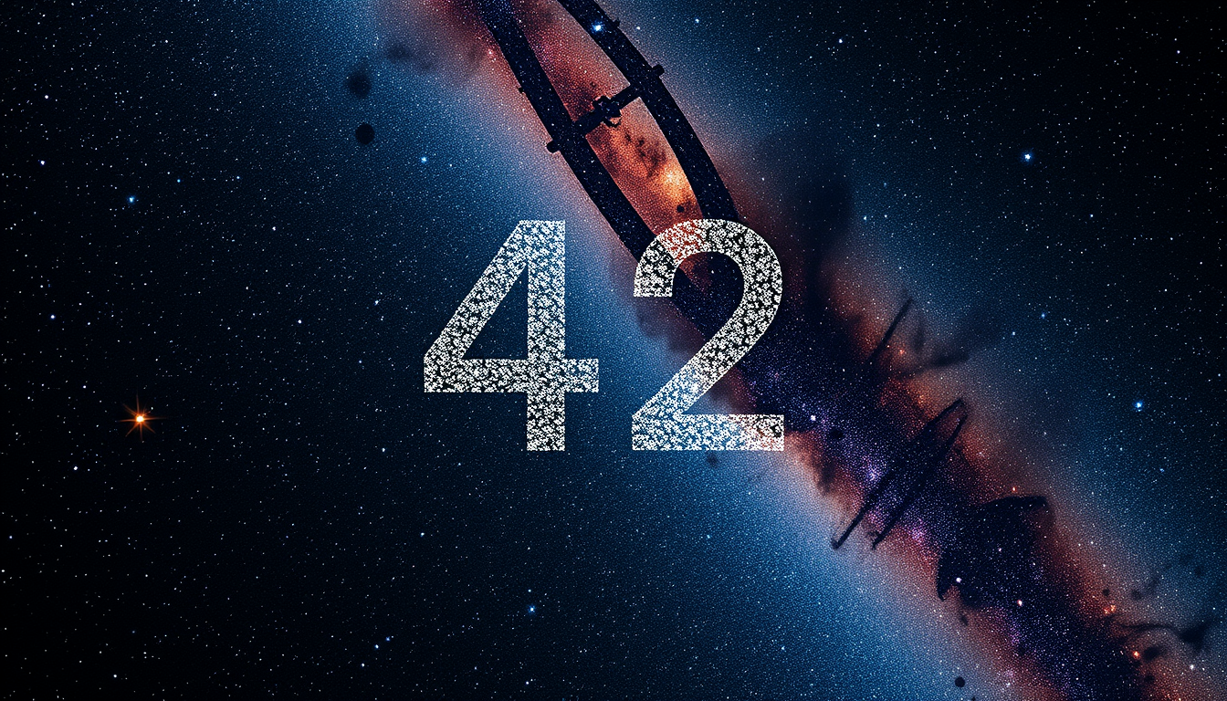 Main art studio: Poster zum 42.Geburtstag mit Anspuelung auf die Zahl 42 als Antwort auf alles aus Per Anhalter durch die Galaxis