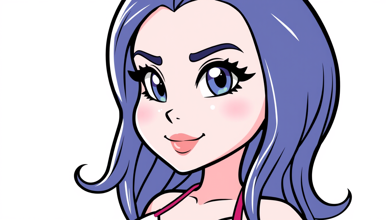 Cartoon Avatar idea created from the prompt: cartoon avatar, head-and-shoulders, bold outlines, flat shading, Luna snow dans marvel en bikini , social-media-ready cartoon profile pictur