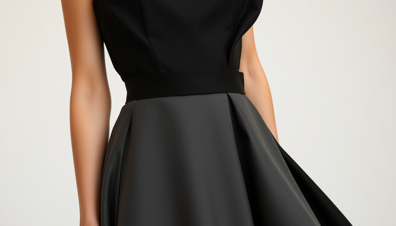 Main art studio: Vestido de una sola pieza. Color perla. Falda con el volumen y la silueta tipo globo del vestido negro de la primera imagen. Parte superior integrada