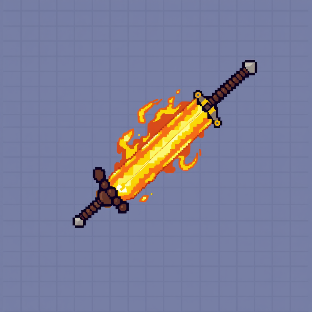 Sprites idea: pixel art game sprite, clean pixel grid, retro 16-bit palette, Sword com Fogo e Gelo juntas, icone para jogo fundo transparente. , game-ready sprite s