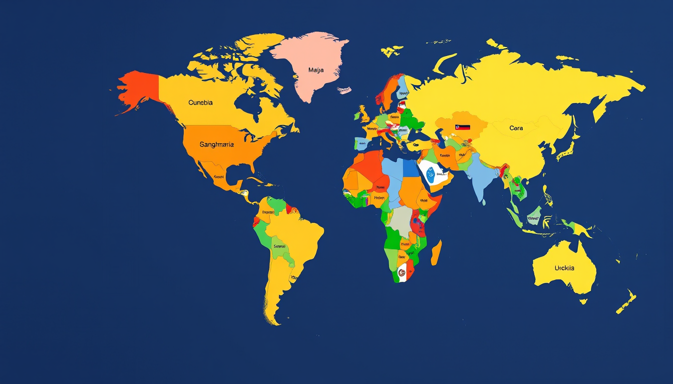 Main art studio: can you create me a photo of the world map and each continent should be written in it most spoken languages in each country i mean the whole world and