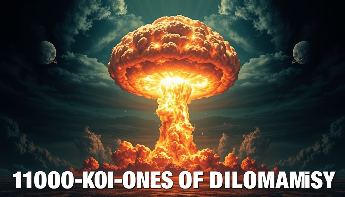 Wallpapers idea: wallpaper artwork, wide atmospheric scene or bold pattern, high detail, huge atomic explosion with huge mushroom cloud text of 1000 kilo-tonnes of dip